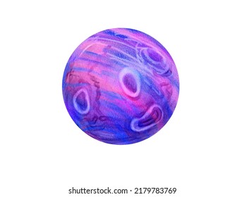 Colorful Illustration Of Exoplanet Or Moon. Astronomical Object On A White Background.
