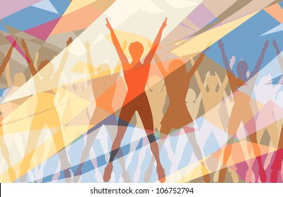 Colorful illustration of women doing aerobic dance exercise together - Powered by Shutterstock