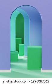 Colorful Imaginary Interior With Arches. 3D Illustration