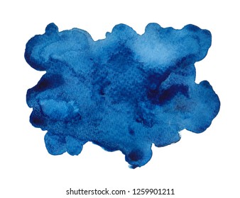 Colorful indigo and prussian blue abstract brush strokes watercolor paintings on white background.