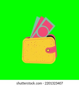 Colorful Label Promotional Animation Flat Style Money Sticker. Money Piled Up. Green Screen.