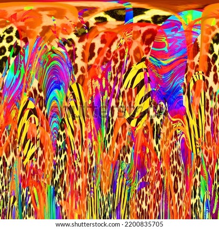 Colorful leopard pattern, wave illustration background work,mixed color camouflage and dress motif designs, textile,fabric,pillow,modern collage,beautiful patterns to be digital printed on ground