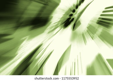 Colorful light rays and geometrical forms, green abstract background design.