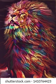 Colorful lion and abstract