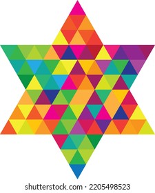 Colorful Magen David. Star Of David Hexagram With Triangle Mosaic Pattern.