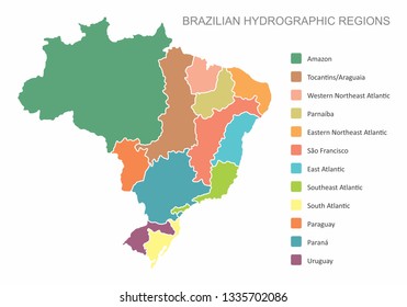 A Colorful Map With The Brazilian Hydrographic Regions And Legend