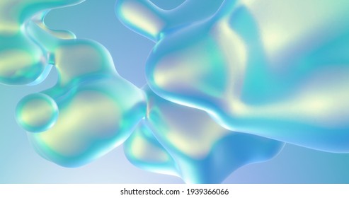 Colorful Metallic Gradient, Flowing Reflective Waves Abstract Background. Liquid Metal, Peaceful. 3D Rendering