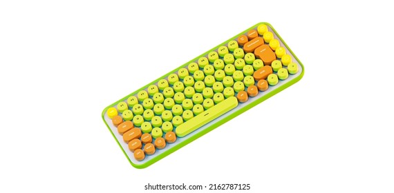 Colorful Modern Keyboard, 3d Rendering. Green Gamer Keyboard Isolated On A White Background.