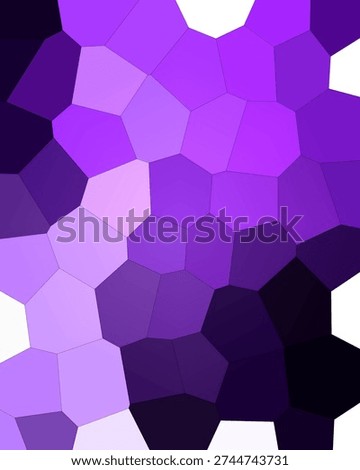 A colorful mosaic pattern composed of various sized hexagons in shades of purple, ranging from...