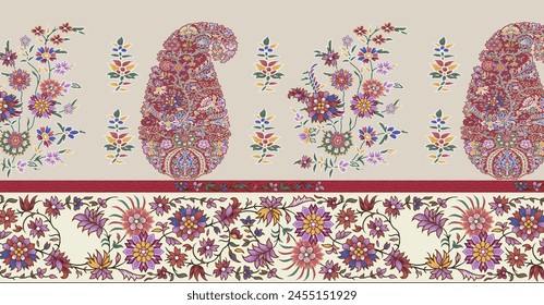 colorful Mughal pattern for wallpaper print. Mughal paisley wallpaper embroidery decorations beautiful borders motif pattern design Ikat Ethnic retro luxury floral women cloth front. - Powered by Shutterstock