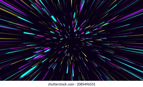 Colorful multicolored straight lines on a dark background. Abstract seamless looped animation of neon, lasers and lines. Abstract neon lines in space. Futuristic Sci Fi Lines. 3d rendering