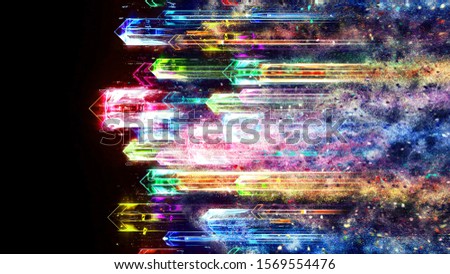 Colorful multiple light arrows moving horizontally