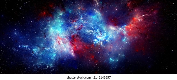 Colorful nebula in space, computer generated abstract widescreen background, 3D rendering