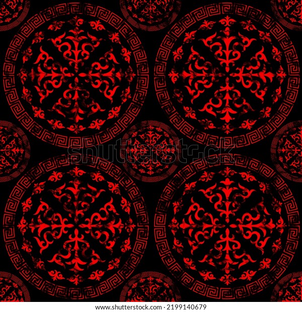 Colorful neon\
ornament pattern seamless background texture can use for printing\
or fabric, ancient ornament style\
