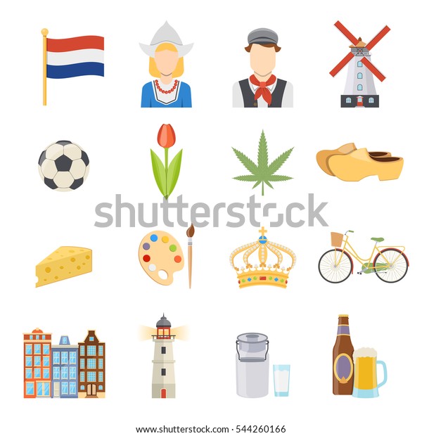 Colorful Netherlands Symbols Dutch Culture Flat Stock Illustration ...