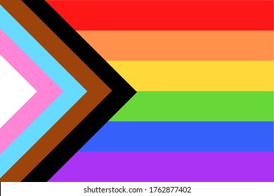 Colorful new Social Justice  Progress rainbow pride flag  banner of 2SLGBTQ+ (Two Spirit,Lesbian, gay, bisexual, transgender  Queer) organization. June is celebrated as the Pride Parade month