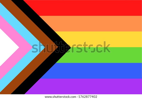 Colorful new Social Justice  Progress rainbow pride\
flag  banner of 2SLGBTQ+ (Two Spirit,Lesbian, gay, bisexual,\
transgender  Queer) organization. June is celebrated as the Pride\
Parade month