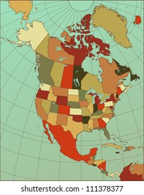 Colorful North America Map. Cartography collection.