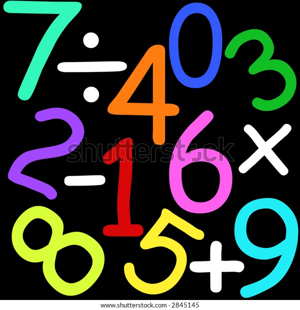 Colorful Numbers Maths Signs On Black Stock Illustration 2845145