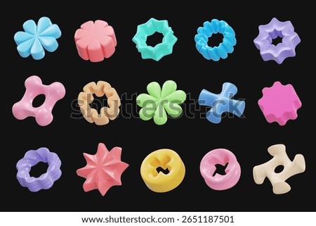 Colorful object collection colorful element set pack isolated background 3d rendering
