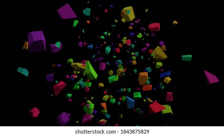 Colorful object exploding 3D render