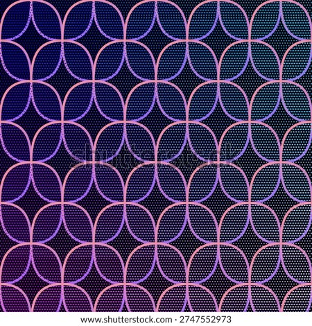 A colorful ogee pattern featuring interconnected circles on a dotted background