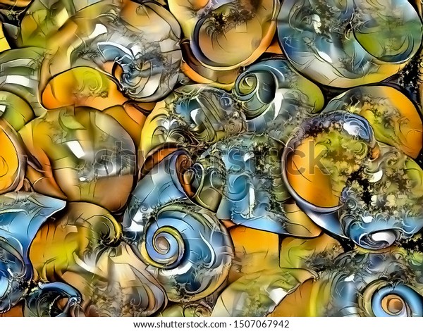 Colorful Oil Painting Beautiful Seashells 3d Stock Illustration 1507067942