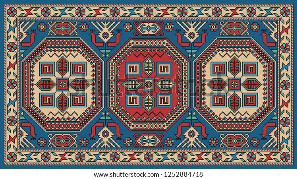 Colorful Oriental Mosaic Rug Classic Traditional Stock Illustration