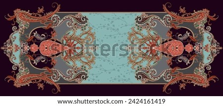Colorful ornamental floral paisley shawl, bandanna, pillow, scarf pattern, Batik Kashmiri shawl pattern, abstract background ストックフォト © 