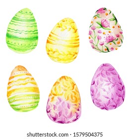 Colorful Painted Easter Eggs Watercolor Hand Stock Illustration ...