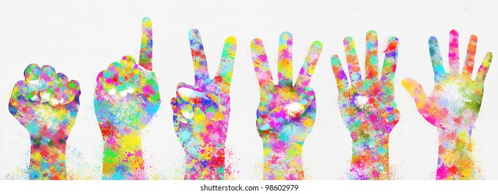 Colorful Painting Hands Number Zero Five Stock Illustration 98602979 ...