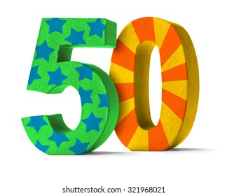 Colorful Paper Mache Number on a white background  - Number 50