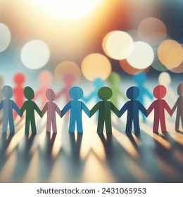 Colorful paper people hand in hand, Unity in Diversity Concept, Bokeh Background - Powered by Shutterstock