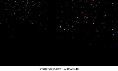 Colorful Paper Shoot, Celebration On Black, Shooting Confetti Paper Shoot, Twisted Ribbon, And Element Particle For Holiday Party And Celebration Decoration Concept In Black