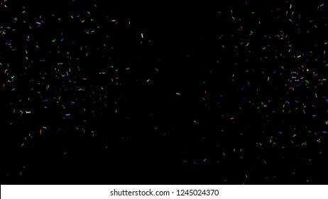 Colorful Paper Shoot, Celebration On Black, Shooting Confetti Paper Shoot, Twisted Ribbon, And Element Particle For Holiday Party And Celebration Decoration Concept In Black