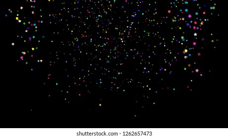 Colorful Paper Shoot, Celebration On Black, Shooting Confetti Paper Shoot, Twisted Ribbon, And Element Particle For Holiday Party And Celebration Decoration Concept In Black