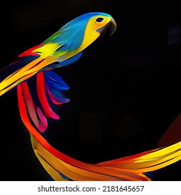 Colorful parrot illustration on black background.