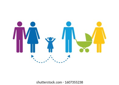 Colorful Patchwork Family Concept Pictogram Illustration