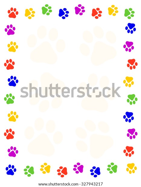 Colorful Paw Prints Frame Border Stock Illustration 327943217