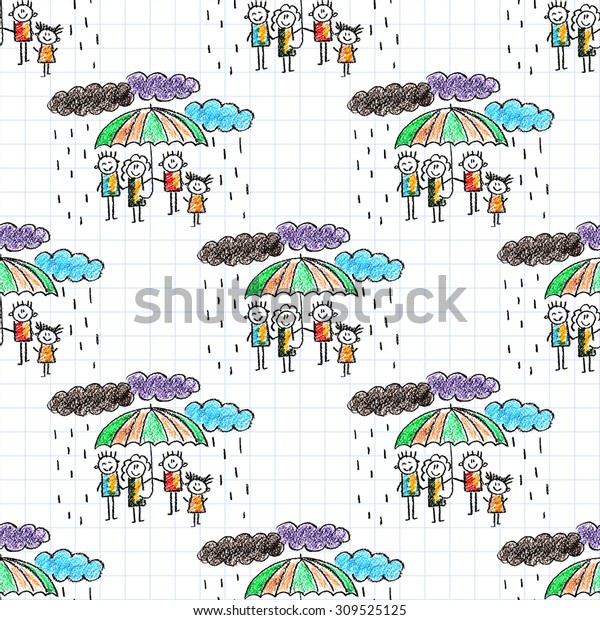 Colorful picture of happy family under\
umbrella. Social\
protection