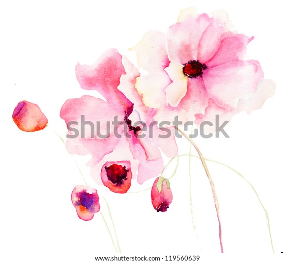 カラフルなピンクの花 水彩イラスト のイラスト素材
