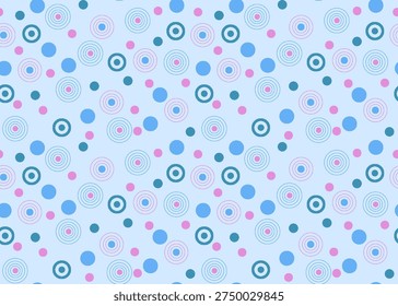 Colorful polka dot pattern featuring blue and pink concentric circles on light blue background, perfect for modern designs
