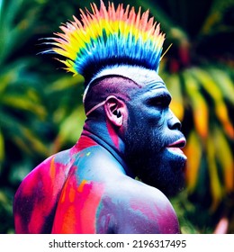 A Colorful Portrait Of Neanderthal With A Mohawk