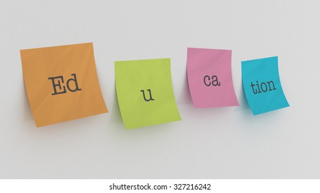 colorful post it notes on white school board spell the word education