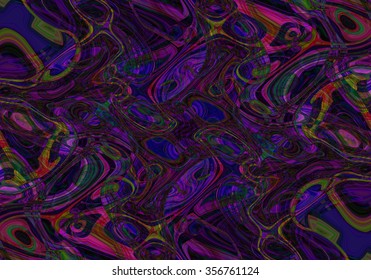Colorful psychedelic background made of interweaving curved shapes. Illustration