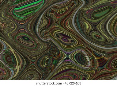 Colorful psychedelic background made of interweaving curved shapes. Illustration