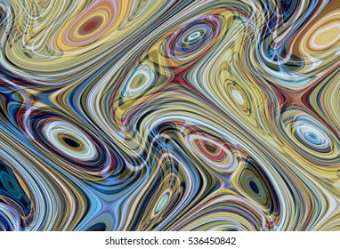 Colorful psychedelic background made of interweaving curved shapes. Illustration