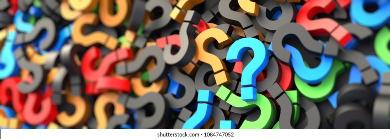 Colorful question marks background. 3D Rendering.