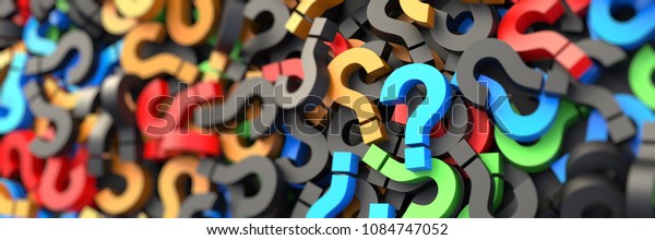 Colorful\
question marks background. 3D\
Rendering.