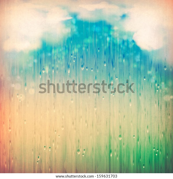 カラフルな雨 ビンテージ抽象的グランジ雨の風景背景 レトロなスタイルのテクスチャーのある紙には 雲 水 雨のしずく ぼやけた光が付いています 自然な空の アーティスティックな壁紙デザイン のイラスト素材